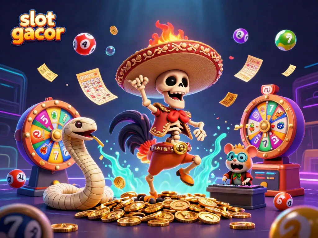 Experience slot gacor excitement with a vibrant fiesta scene featuring unique casino characters and elements in play.