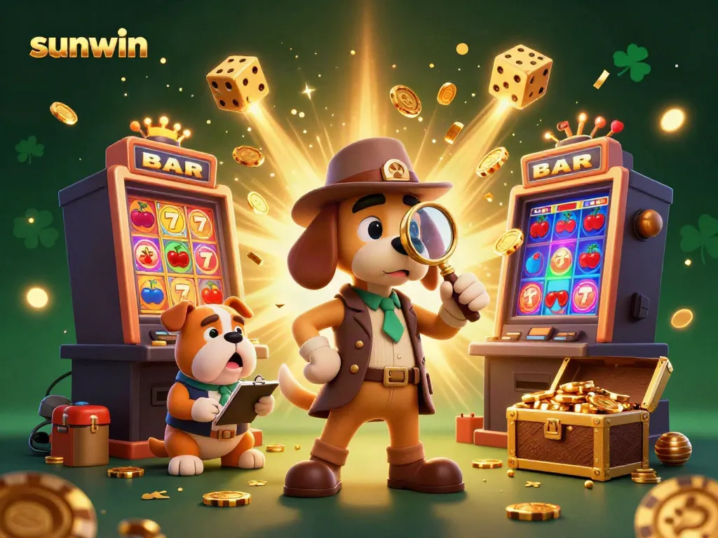 Play thrilling games at Sunwin with engaging characters amidst vibrant casino elements.