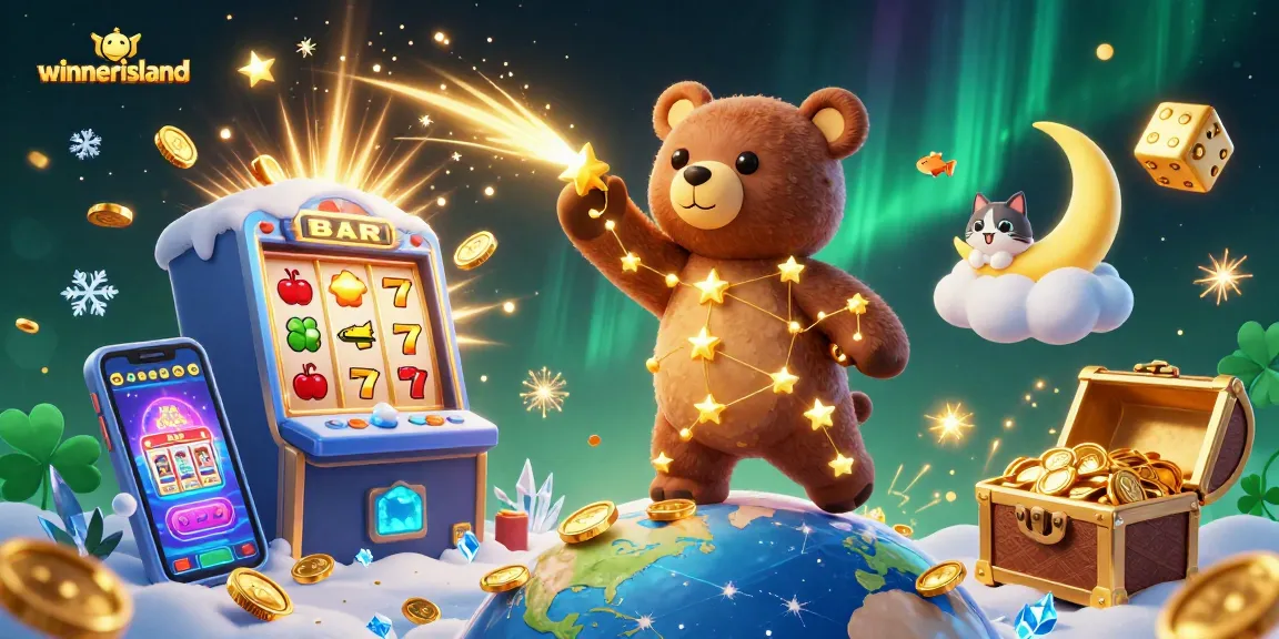 Play and win at Winner Island, an exciting casino with vibrant slots and animated characters.
