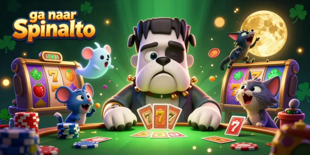 Ga naar Spinalto en geniet van een spannende speelervaring met de 3D cartoon Frankenstein bulldog monster.
