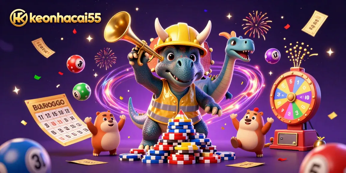 Cheerfully celebrate with keonhacai55 as a triceratops builds a dazzling poker chip pyramid.